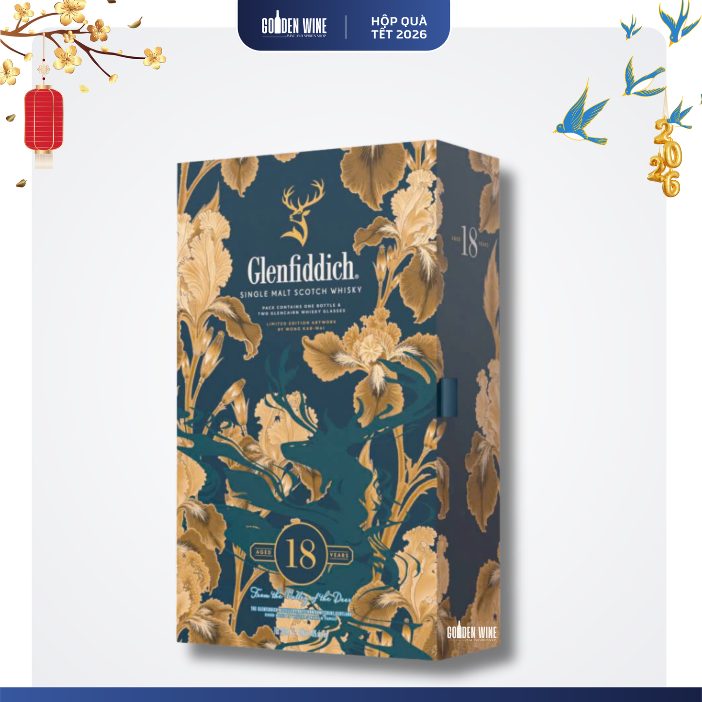 HỘP QUÀ TẾT 2026 GLENFIDDICH 18 KÈM LY