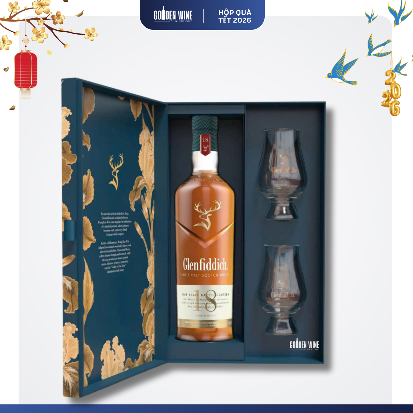 HỘP QUÀ TẾT 2026 GLENFIDDICH 18 KÈM LY