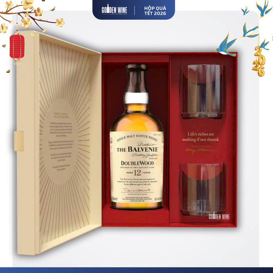 HỘP QUÀ TẾT 2026 THE BALVENIE 12 DOUBLEWOOD KÈM LY