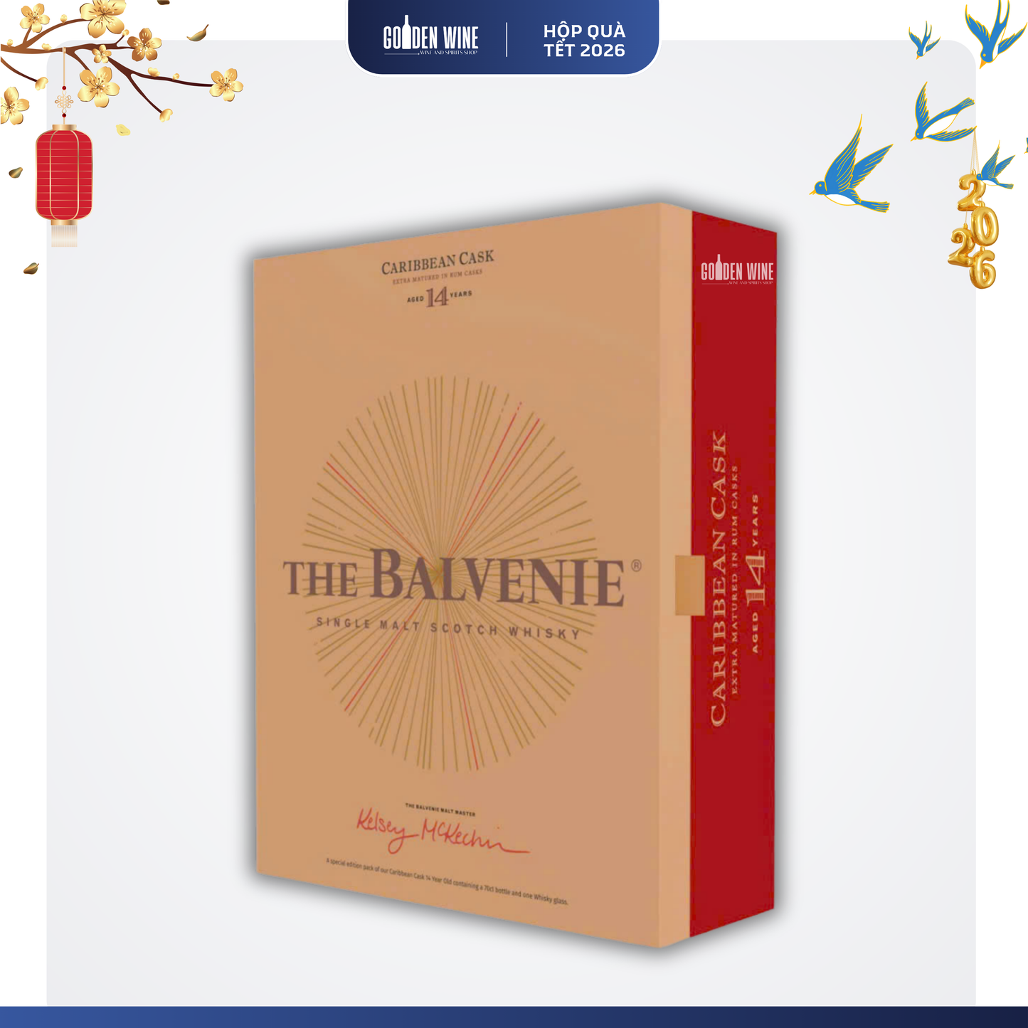 HỘP QUÀ TẾT 2026 THE BALVENIE 14 CARIBBEAN CASK KÈM LY